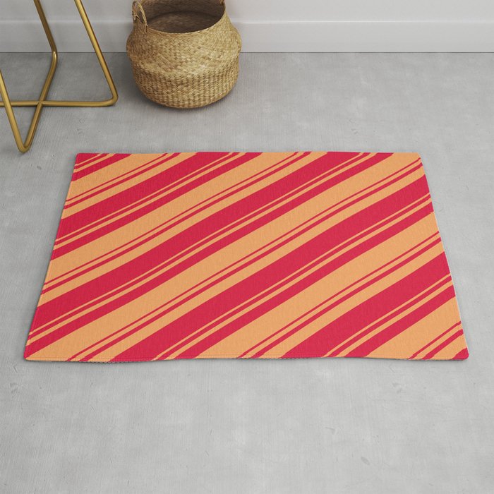 Brown and Crimson Colored Stripes/Lines Pattern Rug