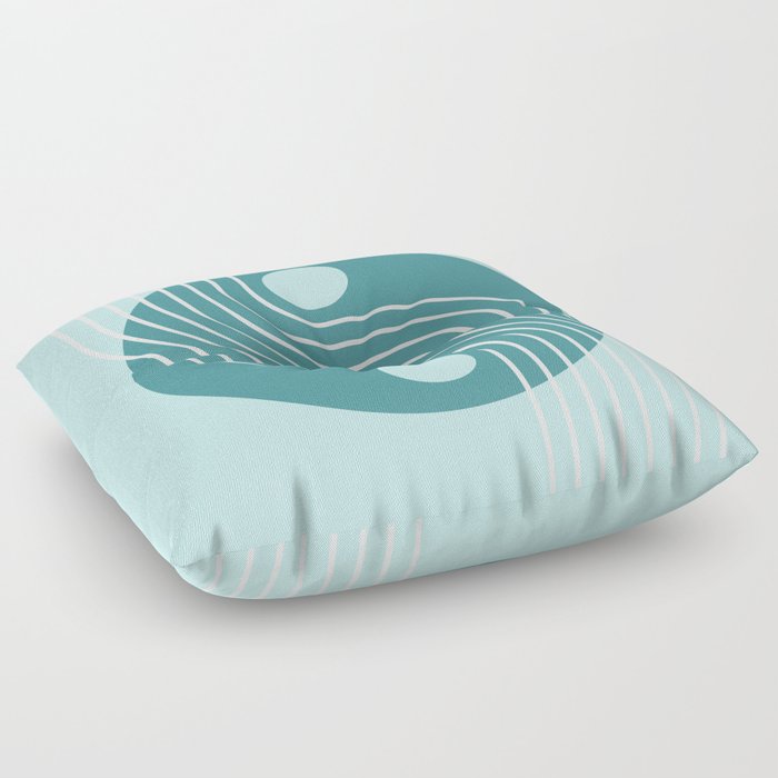 Geometric Lines and Shapes 22 in Teal Green Floor Pillow