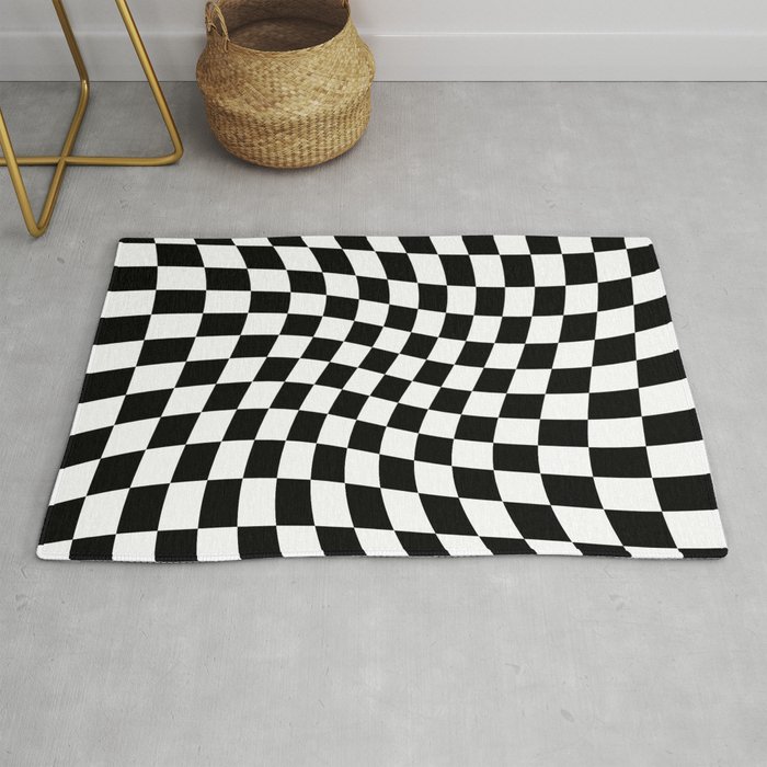 Twisted Black and White Checkered Square Seamless Pattern Rug