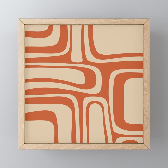Palm Springs - Midcentury Modern Retro Pattern in Mid Mod Beige and Burnt Orange Framed Mini Art Print