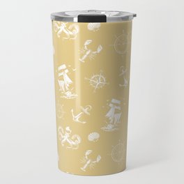 Beige And White Silhouettes Of Vintage Nautical Pattern Travel Mug