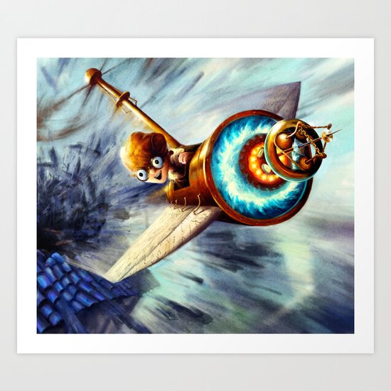 Boy Flying Away in a Plane Art Print