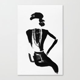 Gabrielle portrait minimalist, pearls, little black dress Canvas Print