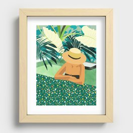 Chill, Modern Bohemian Black Woman Travel Illustration | Terrazzo Tropical Swimming Pool Fashion Recessed Framed Print