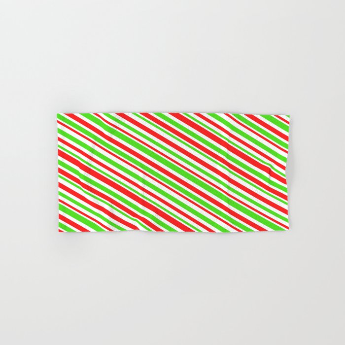 Christmas-Themed Green, White, and Red Colored Lines/Stripes Pattern Hand & Bath Towel