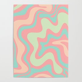 Retro Liquid Swirl Abstract Pattern in Pastel Sherbet Blush Pink and Mint Poster