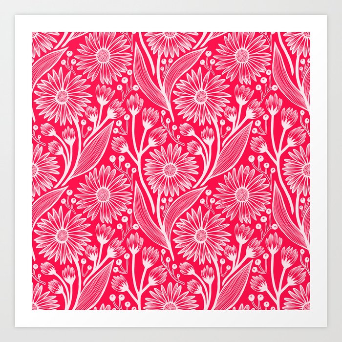 Fuchsia Coneflower Pattern Art Print