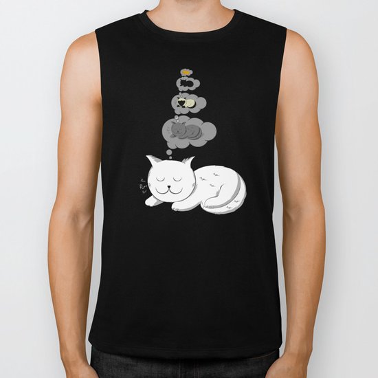 A cat dreaming of a cat that dreams of dreaming of a cat that dreams of dreaming of a cat. Biker Tank
