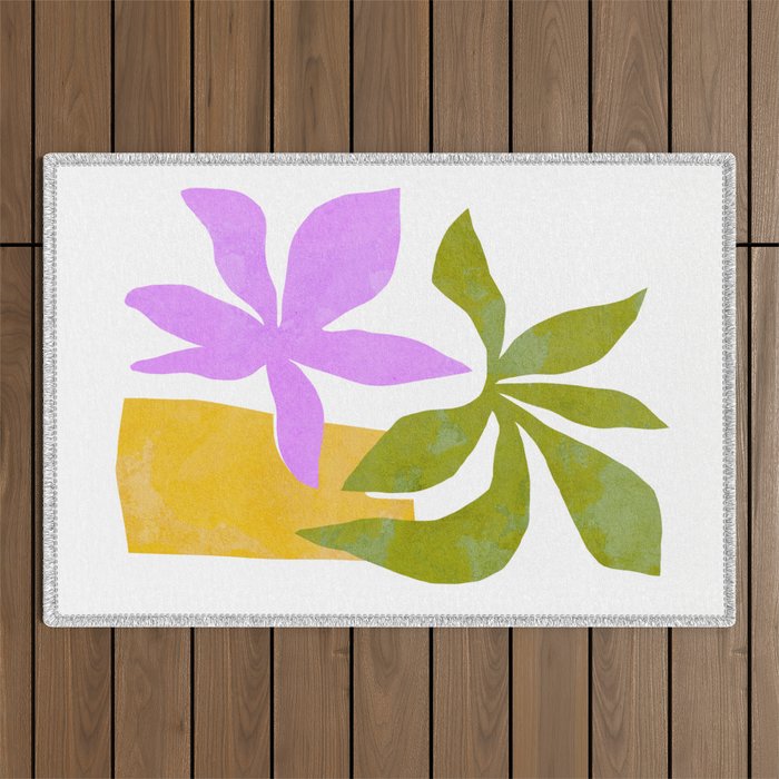 Tropical Flowers - Green & Pink Matisse collage 2 Outdoor Rug