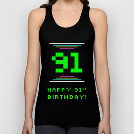 [ Thumbnail: 91st Birthday - Nerdy Geeky Pixelated 8-Bit Computing Graphics Inspired Look Tank Top ]
