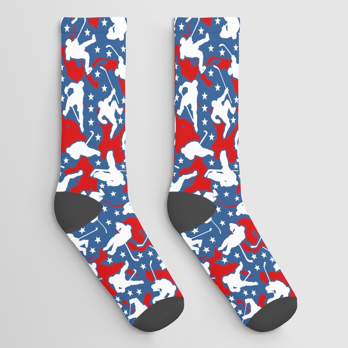 Ice Hockey Player USA American Flag Camo Camouflage Pattern Socks
