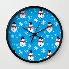 Vector Seamless Pattern with Snowman, Snow. Winter Simple, Stylish Scandinavian Repeat Texture 01 Wall Clock