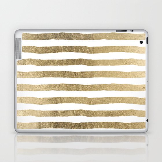 White faux gold elegant modern striped pattern Laptop & iPad Skin