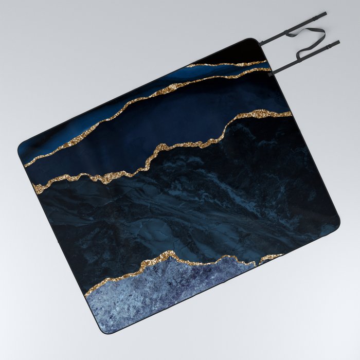 Beautiful Sapphire And Gold Marble Design Picnic Blanket