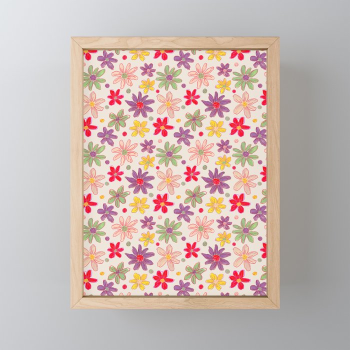 Retro Daisies & Dots Framed Mini Art Print