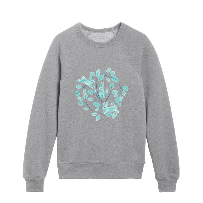 Teal Bunnies Watercolor Kids Crewneck