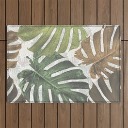 Monstera tropical golden palm leaves Outdoor Rug