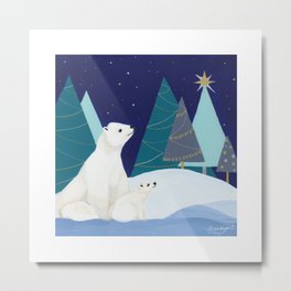 Polar Bears and Evergreens Metal Print | Snowflakes, Winter, Gouachepainting, Polarbear, Green, Snow, Bear, Holiday, Christmastree, Painting 
