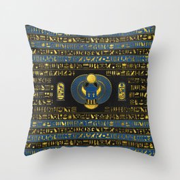 Golden Egyptian Scarab Ornament on  leather Throw Pillow