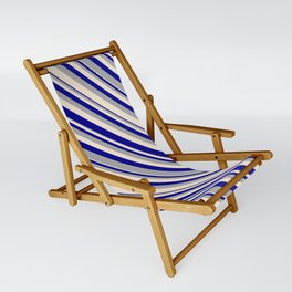 [ Thumbnail: Dark Gray, Beige, and Dark Blue Colored Lined Pattern Sling Chair ]