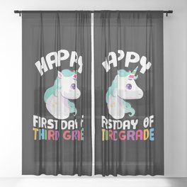 Happy First Day Of Third Grade Unicorn Sheer Curtain