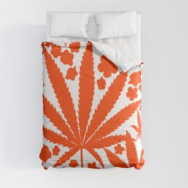 Mid-Century Modern Cannabis And Flowers Red Comforter