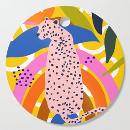 Leopard Somewhere Over The Rainbow, Maximalist Abstract Wildlife Jungle Botanical, Pop of Color Eclectic Animals Illustration  Cutting Board