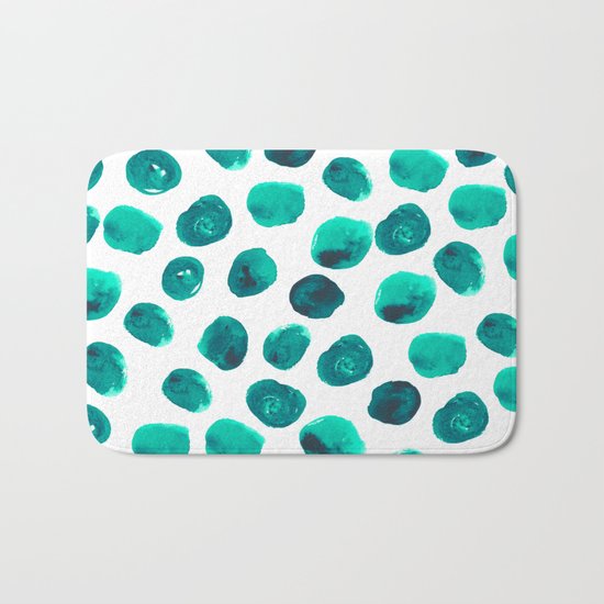Esme - painted brushstroke emerald jade mint dots polka dots pattern design Bath Mat