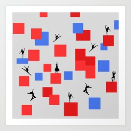 Dancing like Piet Mondrian - Composition in Color A. Composition with Red, and Blue on the light grey background Art Print