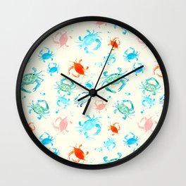 Colorful Crabs, Sea Glass, Bright, Cheerful Crab Pattern Wall Clock