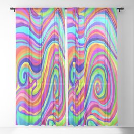Trippy Swirly Rainbow Abstract Sheer Curtain