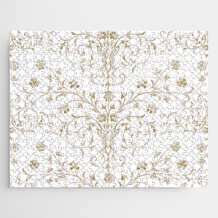 Elegant Antique Baroque White & Gold Scroll Pattern Jigsaw Puzzle