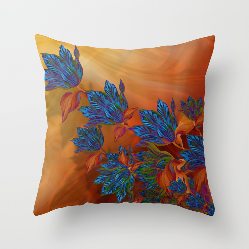 Blue Flowers On Orange Silk Air Spring At Night Throw Pillow By Marcanton Society6