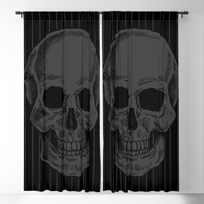Skull on Stripes Halloween Horror Gothic Black Charcoal Gray Grey Blackout Curtain