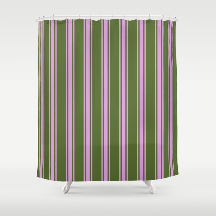 Dark Olive Green & Plum Colored Striped/Lined Pattern Shower Curtain