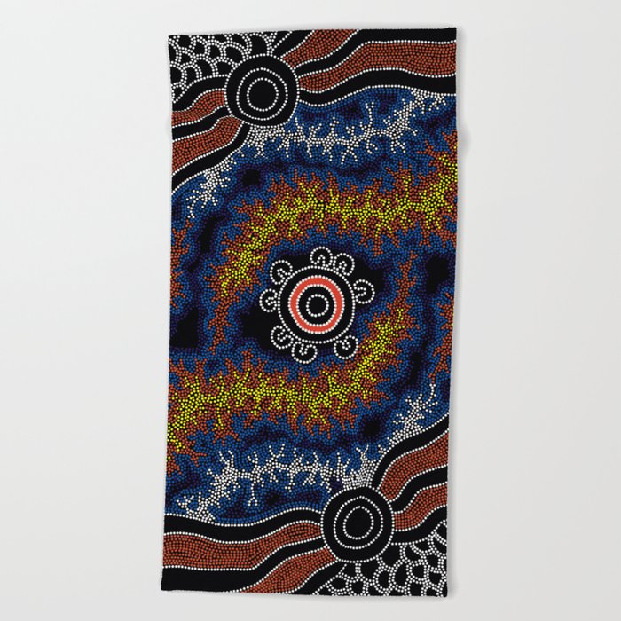 The Heart of Fire - Authentic Aboriginal Art Beach Towel