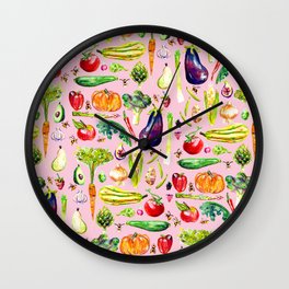 Veggie Party Pink Wall Clock