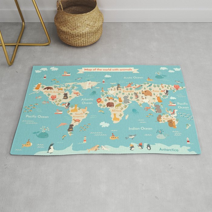 Animals World Map For Kid Rug By Rimma Society6 Animals World Map For Kid Rug By Rimma