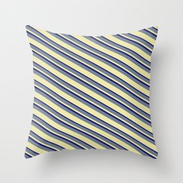 [ Thumbnail: Slate Gray, Pale Goldenrod & Midnight Blue Colored Striped/Lined Pattern Throw Pillow ]