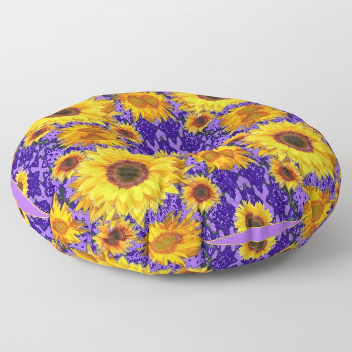 Purple Patterns Floral  Yellow  Sunflower Art Floor Pillow