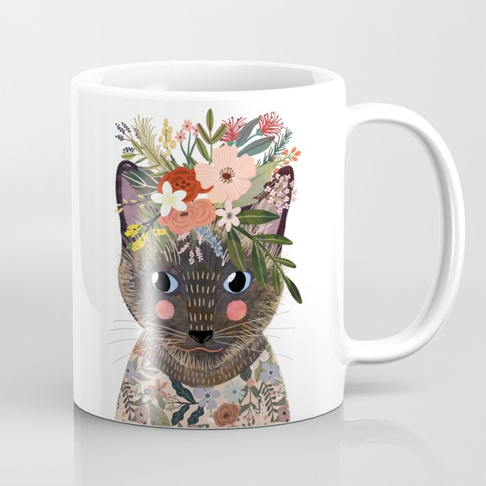 Siamese Cat with Flowers Coffee Mug