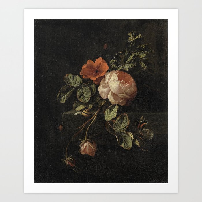 Botanical Rose And Snail Art Print