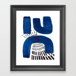 Abstract Expressionism Mid Century Modern Acrylic Painting Minimalist Art Navy Blue Black Line Patte Framed Art Print