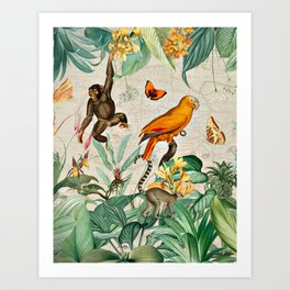 Vintage Tropical Jungle Animals Party  Art Print