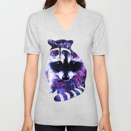 raccoon watercolor splatters blue purple V Neck T Shirt