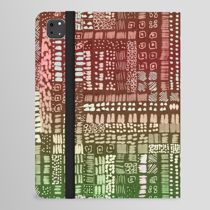peach and green batik inspired ink marks hand-drawn collection iPad Folio Case