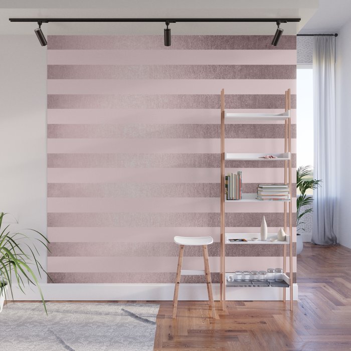 Shimmer Stripes Rose Gold Palace on Pink Wall Mural