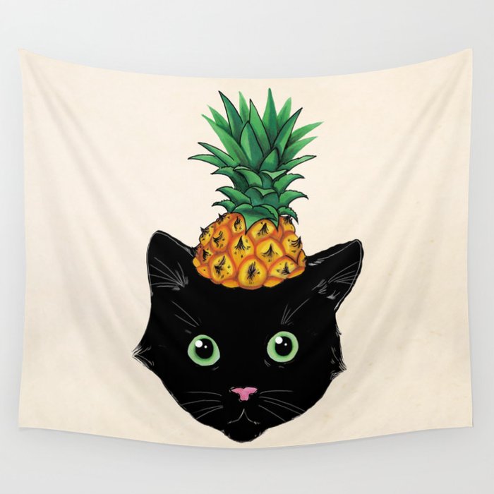 Pineapple Kitty Wall Tapestry