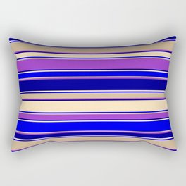 [ Thumbnail: Colorful Dark Orchid, Dark Blue, Beige, Blue & Tan Colored Striped Pattern Rectangular Pillow ]