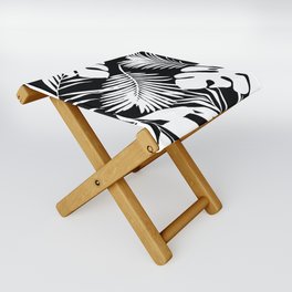 Tropical Monstera And Palm Leaves Black N White Folding Stool